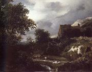 Jacob van Ruisdael Bleaching Ground in a hollow by a cottage oil on canvas